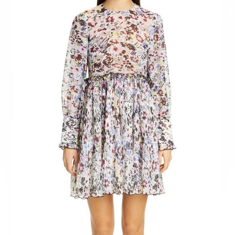 GANNI georgette floral long sleeve dress